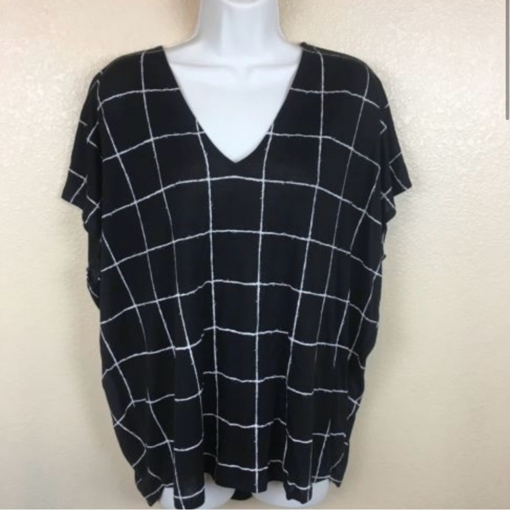 Vince Women's Top Short Sleeve Window Pane Large